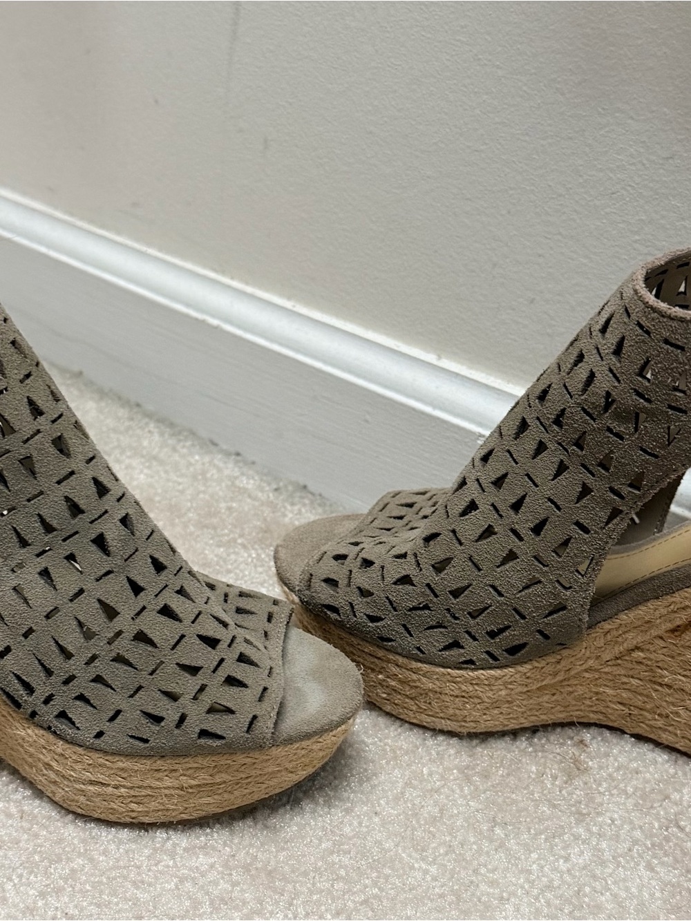 Marc Fisher Taupe Cutout Espadrille Wedge Sandals - Picture 4 of 5